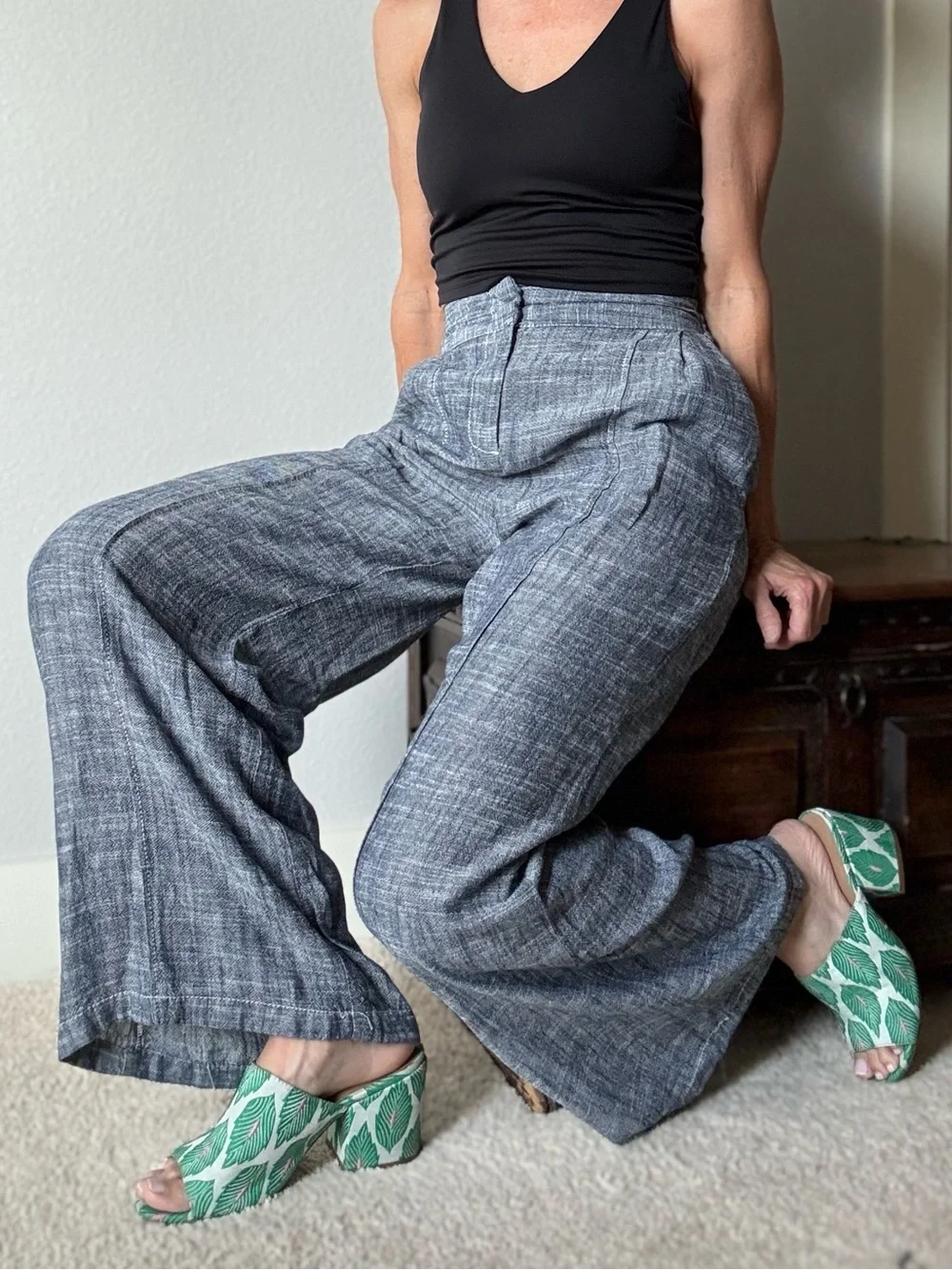 Zara Wide-Leg High-Waist Gray Linen Blend Pants sz XS